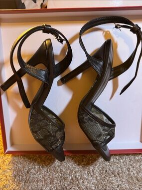 Black Lace Ankle-Strap High Heel Sandals